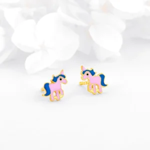 golden pie unicorn kids earrings